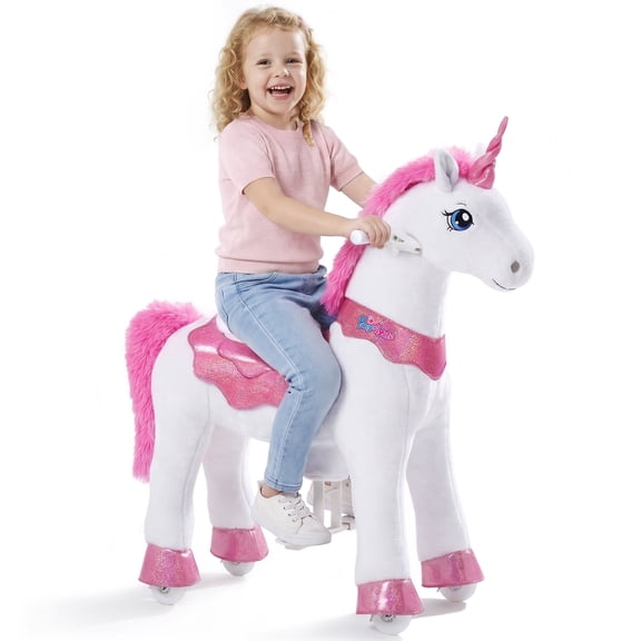 PonyCycle Kid-Powered Ride-On Unicorn Toy, No Battery, Hand Brake, Ages 4-7, Pink, E412