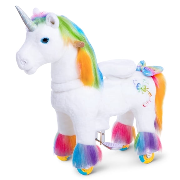 PonyCycle Ride-On Unicorn Toy for Toddler Girls, Walking Motion, No Battery, Ages 3-4, Rainbow, X32