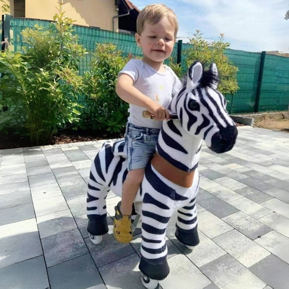 PonyCycle Ride on Zebra Toddler Ride on Toys (with Brake/ 30" Height/ Size 3 for Age 3-4) Pony Cycle Ride on Horse Mechanical Animals Toys Zebra Model Ux368
