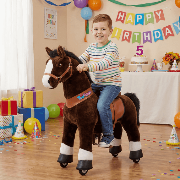 PonyCycle Kid-Powered Hores Ride-On Toy, No Battery, Smooth Wheels, Ages 3-4, Chocolate Brown, Ux321