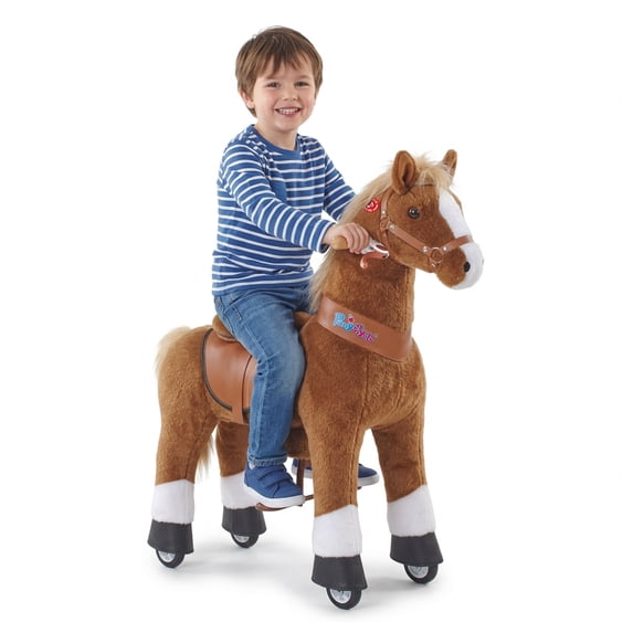 PonyCycle Ride on Horse Toy Riding Plush Pony Walking Rocking Horse Toy with Hand Brake for Toddlers Age 3-4 Years Ux324