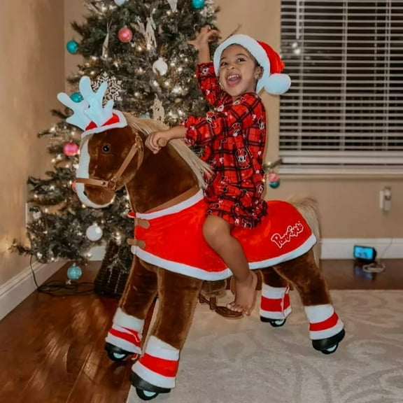 PonyCycle Ride on Horse Toy With Wheels Brake and Realistic Sounds for Boys and Girls Age 4-7 Years Old Brown U424