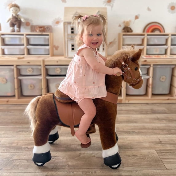 PonyCycle Ride on Horse Toy for Toddlers Mechanical Riding Walking Horse Plush for Boys and Girls Age 3-4 with Wheels Brown U324