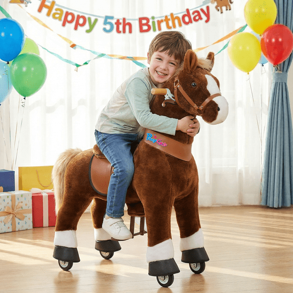 PonyCycle Ride on Horse Toy for Toddlers Mechanical Riding Walking Horse Plush for Boys and Girls Age 3-4 with Wheels Brown U324