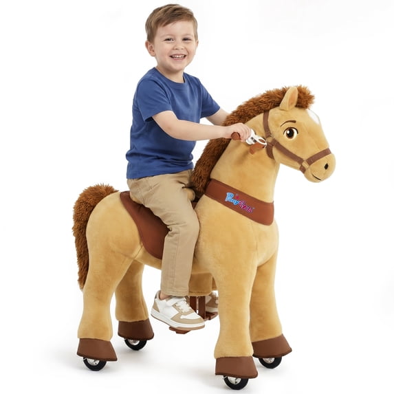 PonyCycle Kid-Powered Ride-On Horse Toy, No Battery, Hand Brake, Ages 4–7, Light Brown, E436