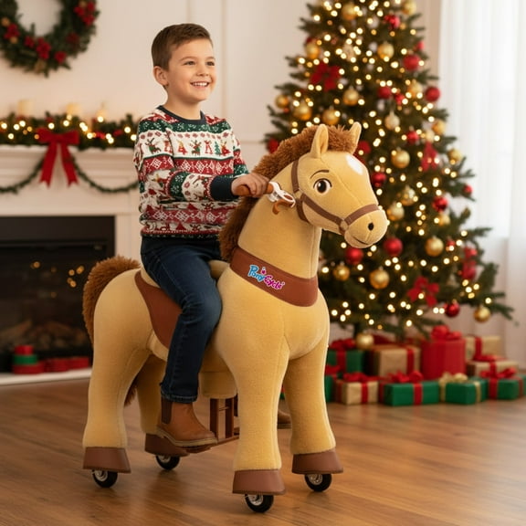 PonyCycle Ride on Horse Toys Riding Horse (with Brake/ Size 4 for Age 4-7) Boys and Girls Gifts Ride on Pony Light Brown E436