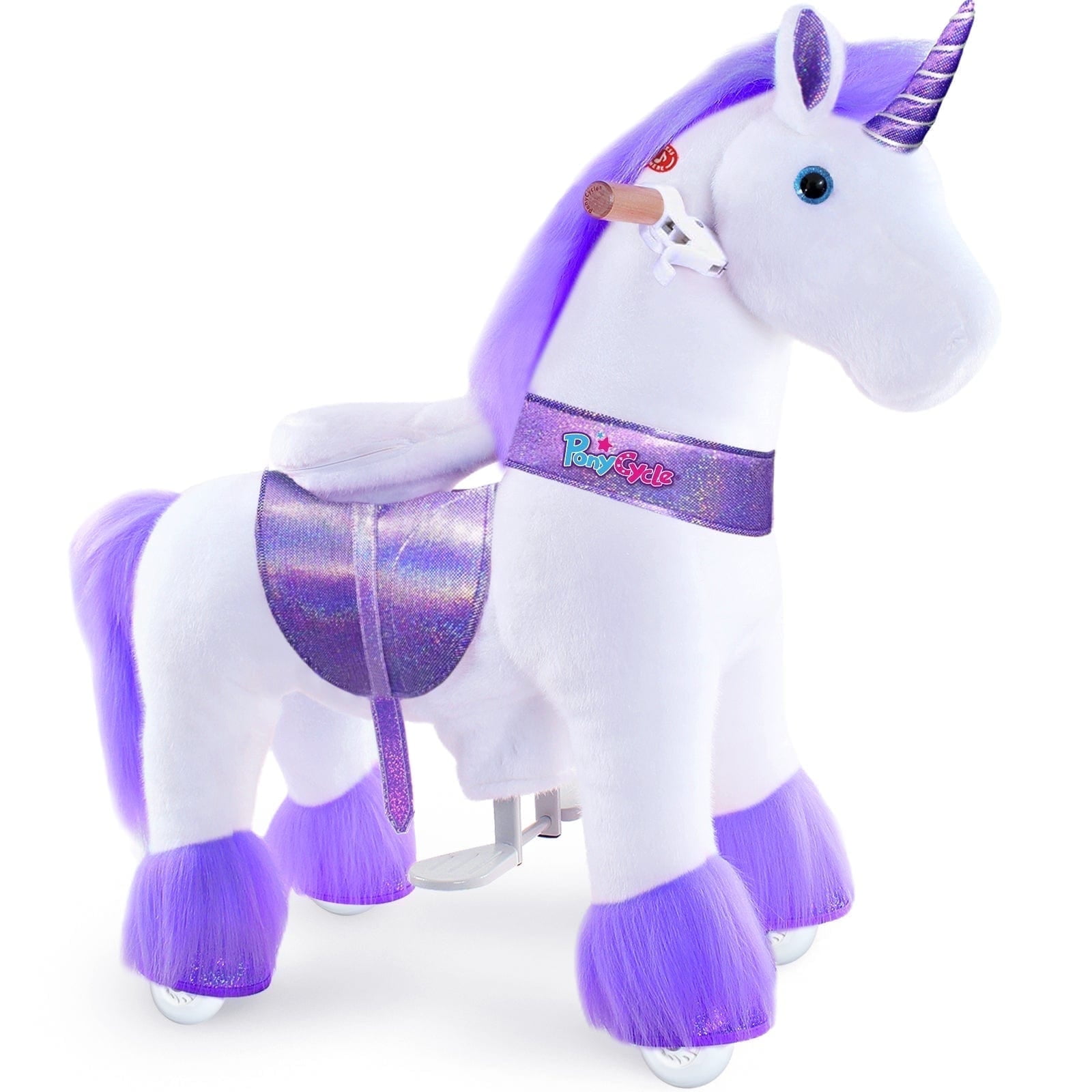 PonyCycle Ride on Horse Unicorn Toy Kids Ride on Toys Rocking Walking Horse Plush With Wheels and Hand Brake for Age 3-4 Years Old