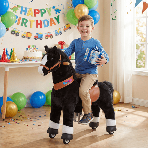 PonyCycle Ride on Horse for Toddler Mechanical Riding Horse for Boys Age 3-4 Black Ux326