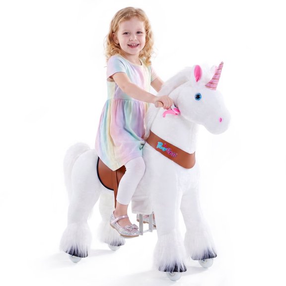 PonyCycle Ride-On Unicorn Toy for Girls, with Sound, No Battery, Ages 4-7, White, Ux404