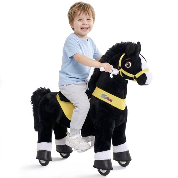 PonyCycle Kid-Powered Ride-On Horse Toy, No Battery, Hand Brake, Ages 3-4, Black, E338