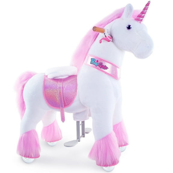 PonyCycle Ride on Unicorn Horse Toy Mechanical Plush Rocking Walking Animal Ride on Horse Riding Horse Toys with Wheels for Kids Age 4-7 Years U402