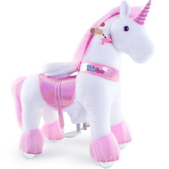PonyCycle Ride on Unicorn Horse Toy Riding Horse Pony Walking Plush Animal Toys Pink for Boys and Girls Age 3-4 Years Old Ux302