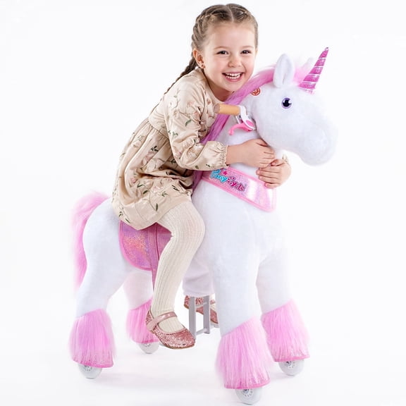 PonyCycle Ride-On Unicorn Toy with Sound and Hand Brake, Kid-Powered, Ages 4-7, Pink, Ux402