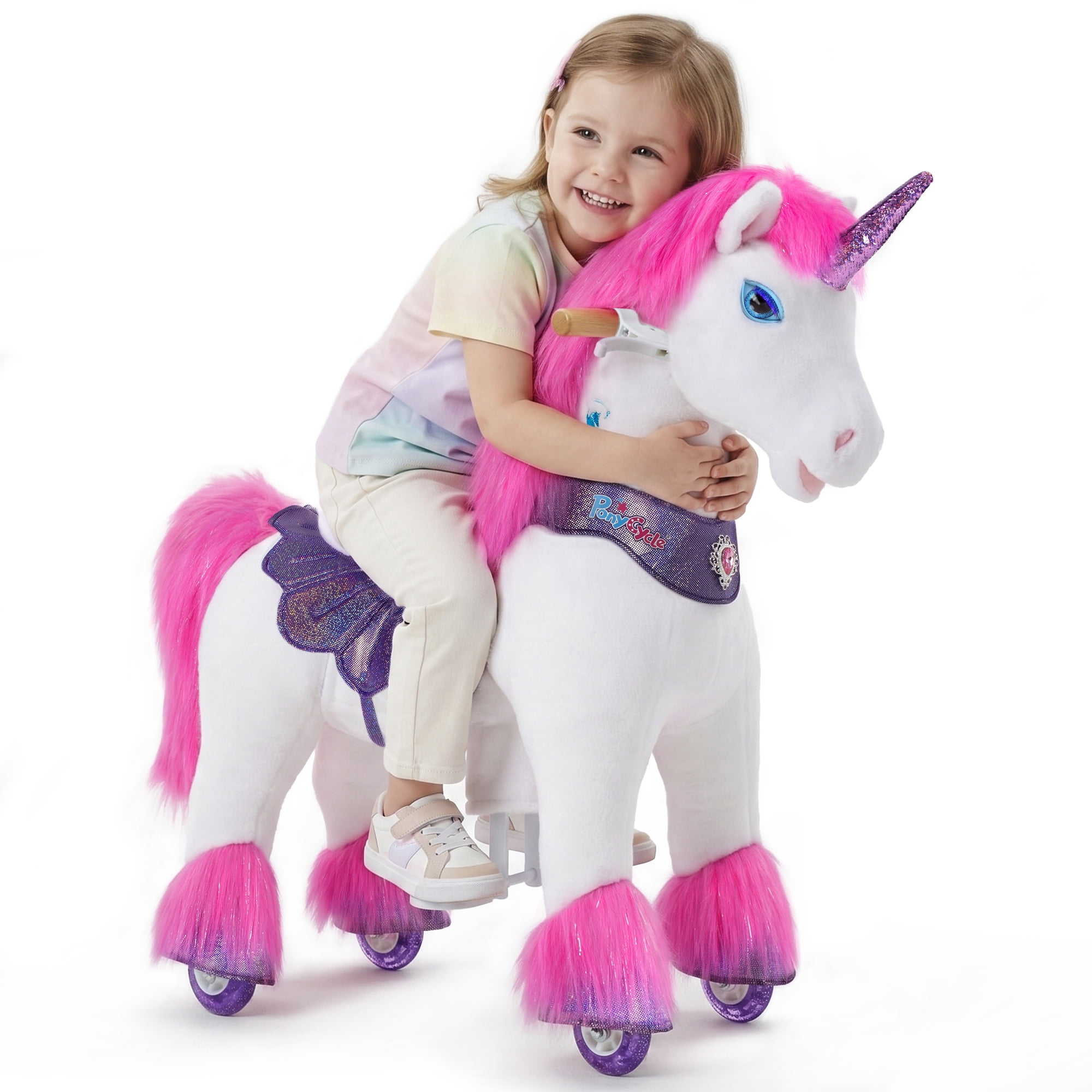 PonyCycle Interactive Unicorn Ride-On Toy, Touch Sound, Kid-Powered, Ages 3-4, Pink and Purple, Y352
