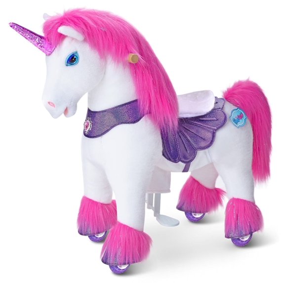 PonyCycle Ride on Unicorn Pink Pony Toys Plush Animal (28.7" Size 3 Ages 3–4) Indoor Outdoor Riding Horse, Birthday Gift Advanced Model Y352