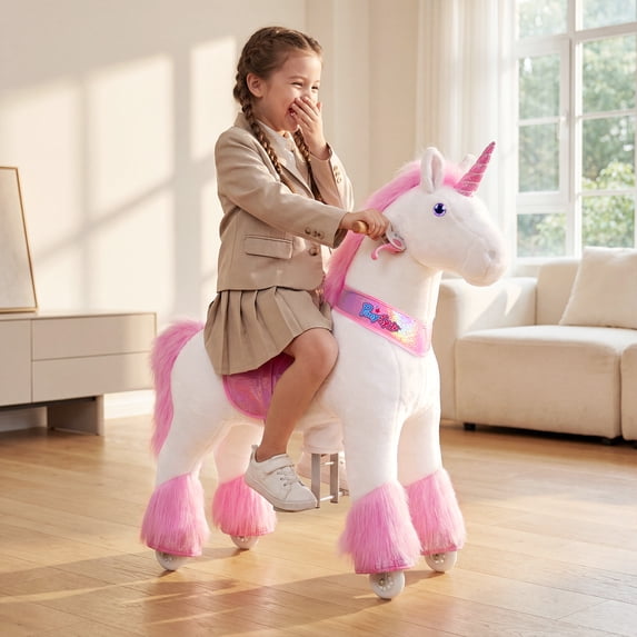 PonyCycle Kid-Powered Unicorn Ride-On Toy, No Battery, Smooth Wheels, Ages 3-4, Pink, Ux302
