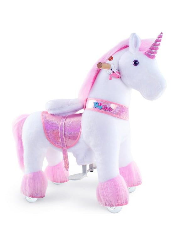 PonyCycle Ride on Unicorn Toys for Girls Pink Unicorn Kids Ride on Toys Plush Walking Unicorn Ux302