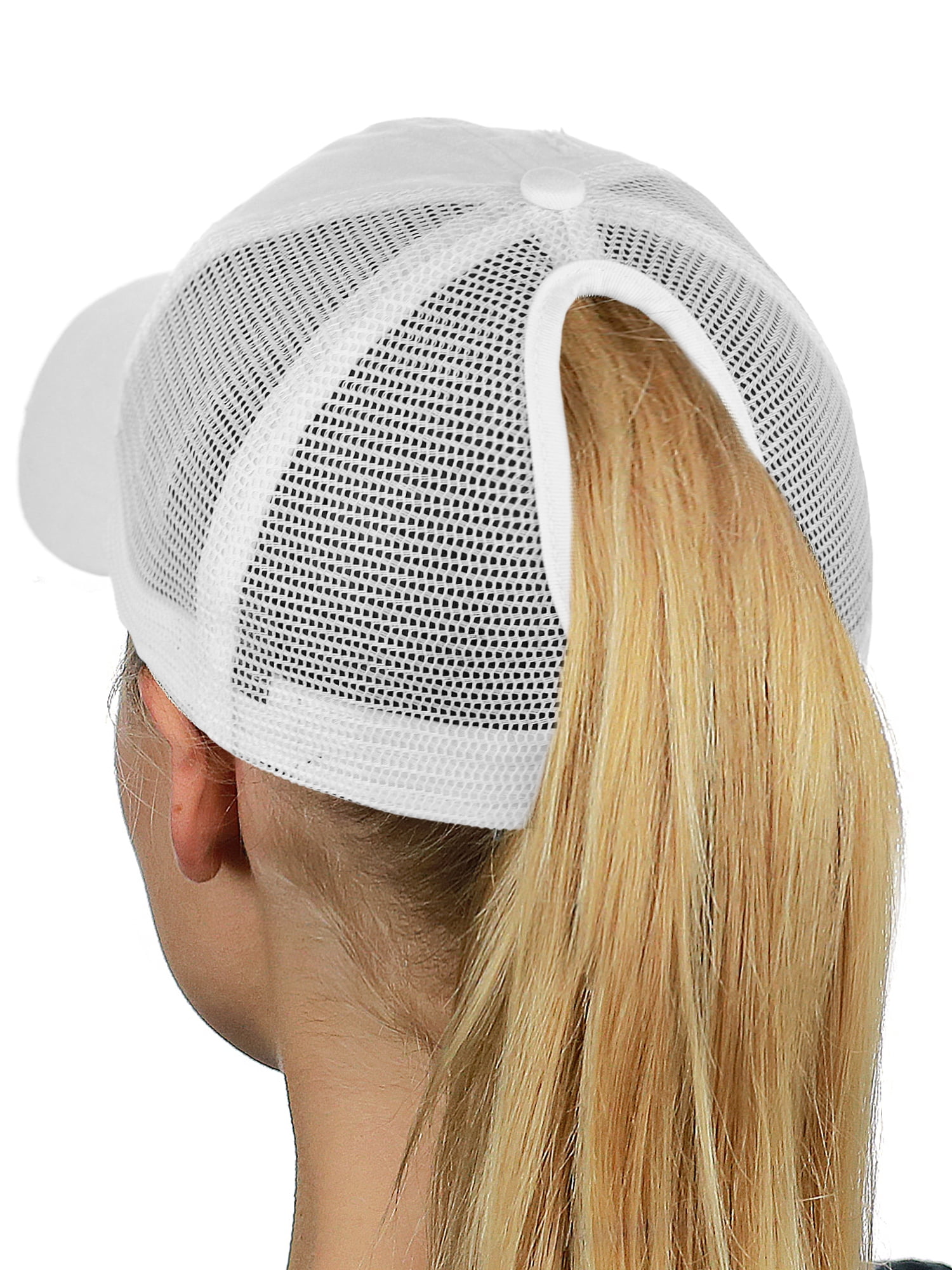 〽️Women White High Ponytail Baseball Cap Trucker Bad Hair Day Adjustable Game Day High Ponytail Cap – POPFLEX® main image 2