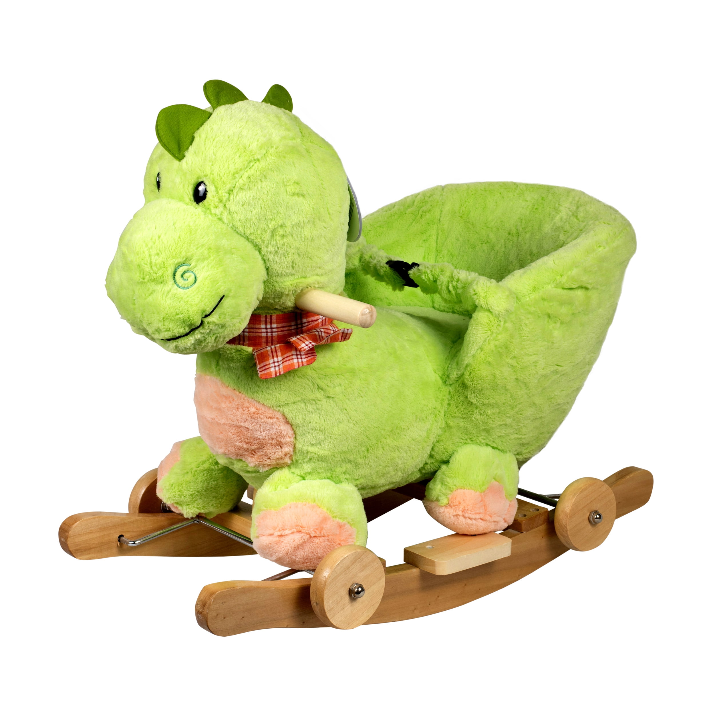 PonyLand Dino Rocking Chair with Wheels and Music, Green for Kids 18 Months and up
