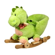 PonyLand Dino Rocking Chair with Wheels and Music, Green for Kids 18 Months and up