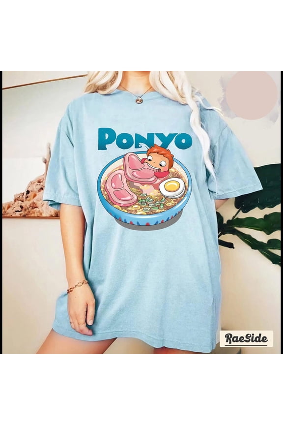 Ponyo Comfort Colors T-shirt, Ghibli Shirt, Hayao Miyazaki,Chambray color,size L