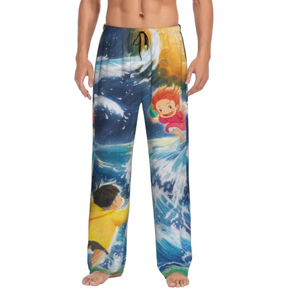 Ponyo Men's Pajama Pant Soft Comfy Lounge Pj Bottoms Loose Elastic Waistband Adult Sleep Pants with Pockets Drawstring