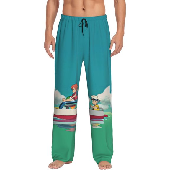 Ponyo Men's Pajama Pant Soft Comfy Lounge Pj Bottoms Loose Elastic Waistband Adult Sleep Pants with Pockets Drawstring