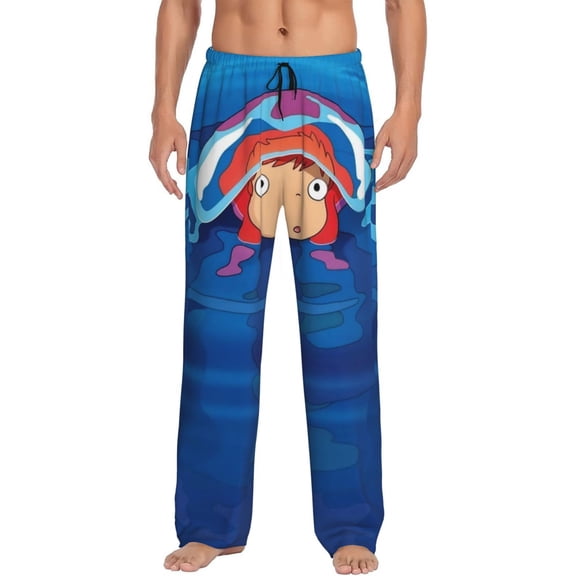 Ponyo Men's Pajama Pant Soft Comfy Lounge Pj Bottoms Loose Elastic Waistband Adult Sleep Pants with Pockets Drawstring