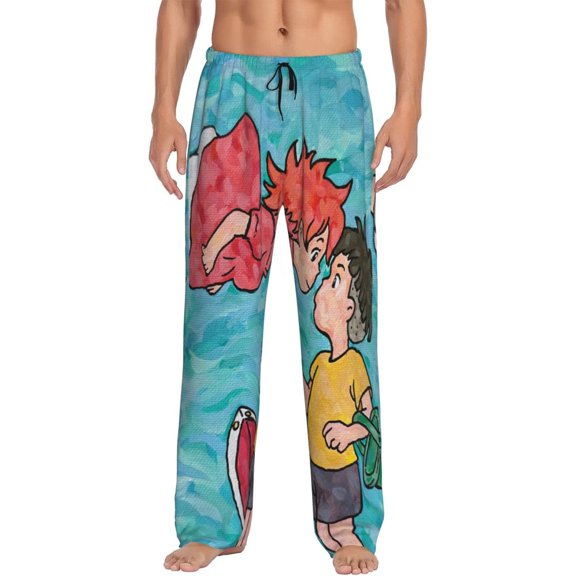 Ponyo Men's Pajama Pant Soft Comfy Lounge Pj Bottoms Loose Elastic Waistband Adult Sleep Pants with Pockets Drawstring