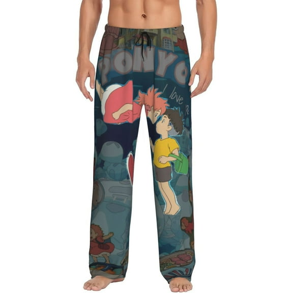 Ponyo Men's Pajama Pant Soft Comfy Lounge Pj Bottoms Loose Elastic Waistband Adult Sleep Pants with Pockets Drawstring