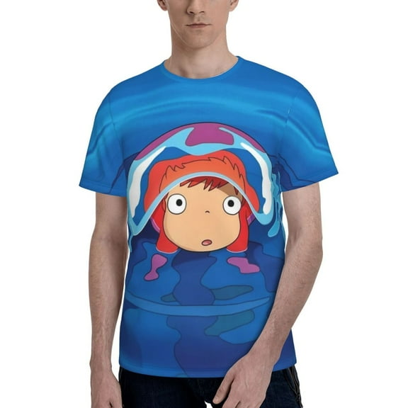 Ponyo Men's T Shirts Cartoon Graphic Short Sleeve Tees Novelty Casual Unisex Adults Tee Shirt Tops
