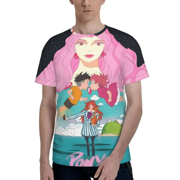 Ponyo Men's T Shirts Cartoon Graphic Short Sleeve Tees Novelty Casual Unisex Adults Tee Shirt Tops