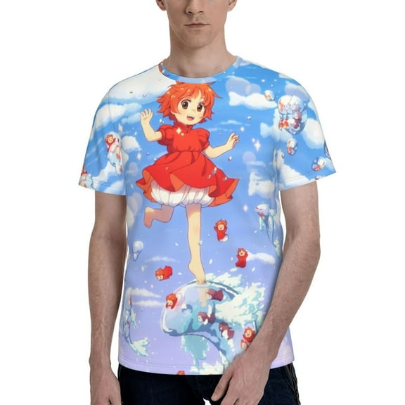 Ponyo Men's T Shirts Cartoon Graphic Short Sleeve Tees Novelty Casual Unisex Adults Tee Shirt Tops