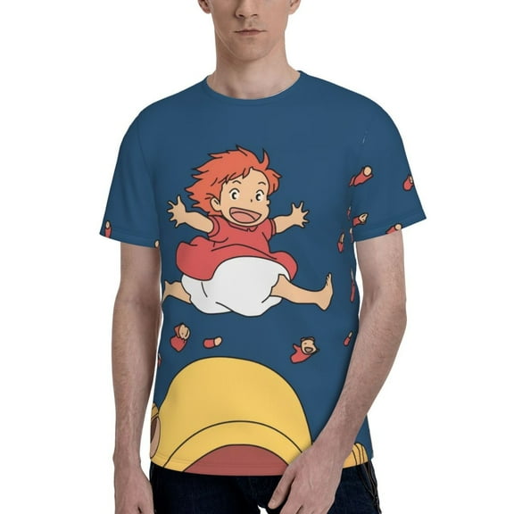 Ponyo Men's T Shirts Cartoon Graphic Short Sleeve Tees Novelty Casual Unisex Adults Tee Shirt Tops