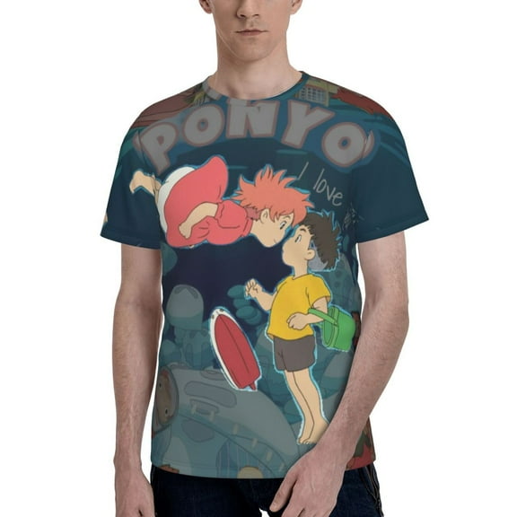 Ponyo Men's T Shirts Cartoon Graphic Short Sleeve Tees Novelty Casual Unisex Adults Tee Shirt Tops