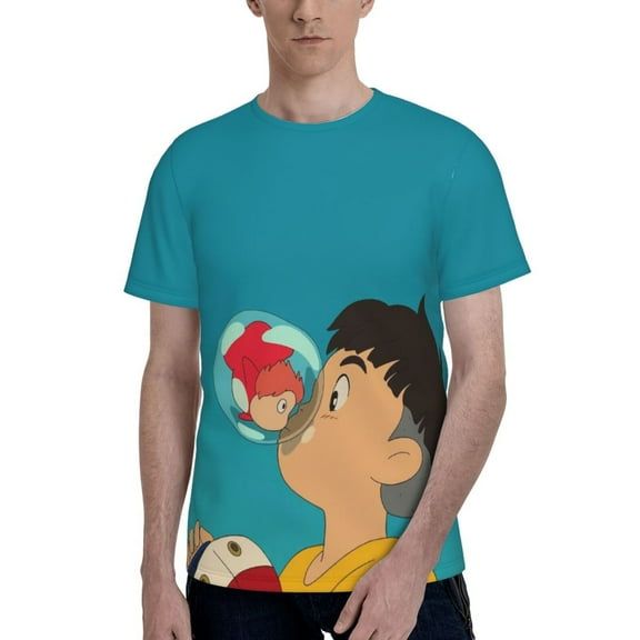 Ponyo Men's T Shirts Cartoon Graphic Short Sleeve Tees Novelty Casual Unisex Adults Tee Shirt Tops