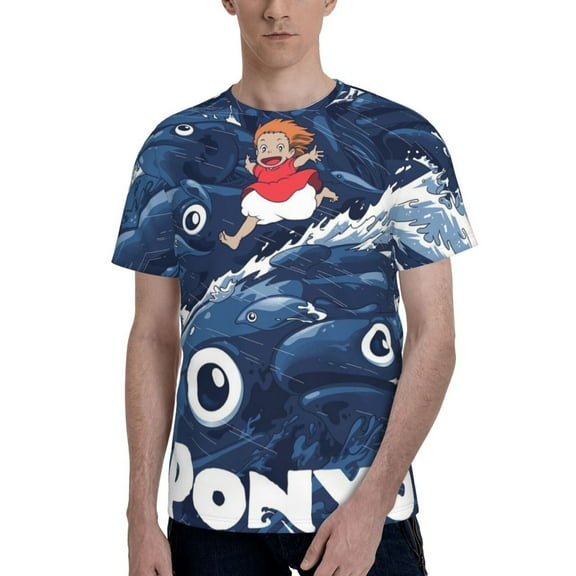 Ponyo Men's T Shirts Cartoon Graphic Short Sleeve Tees Novelty Casual Unisex Adults Tee Shirt Tops