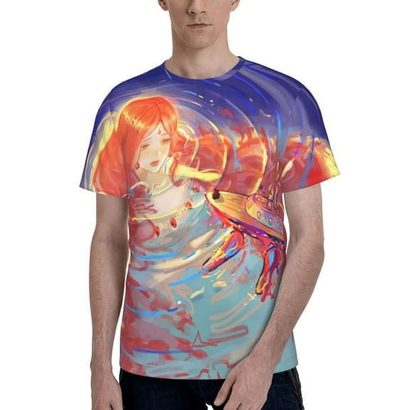 Ponyo Men's T Shirts Cartoon Graphic Short Sleeve Tees Novelty Casual Unisex Adults Tee Shirt Tops