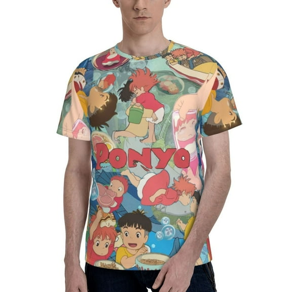 Ponyo Men's T Shirts Cartoon Graphic Short Sleeve Tees Novelty Casual Unisex Adults Tee Shirt Tops