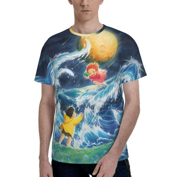 Ponyo Men's T Shirts Cartoon Graphic Short Sleeve Tees Novelty Casual Unisex Adults Tee Shirt Tops