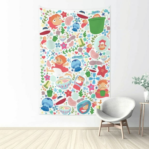 Ponyo Tapestry for Bedroom, Art Pattern Print Wall Hanging, Aesthetic Posters Decor Backdrop Tapestries for Living Room Dorm Fans Gift, 60x40 inch