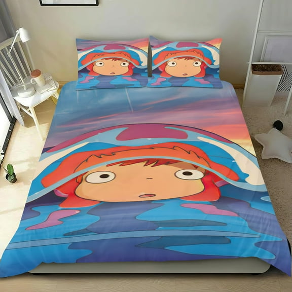 Ponyo Themed Bed Sheet Set Three Piece Set 53x79 In ches Comfortable And Skin Friendly Unique Design Creating A Star Studded Night Home Gifts For Family Friends fans