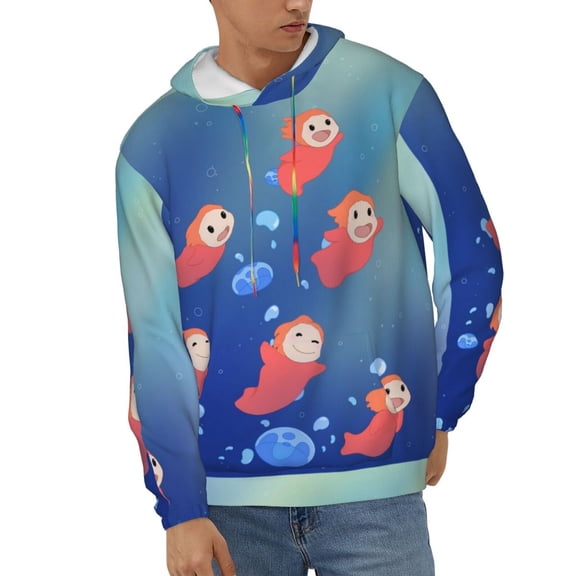 Ponyo Unisex Hoodies 3D Print Hooded Sweatshirt for Men Women, Long Sleeve Fall Pullover Top with Pockets