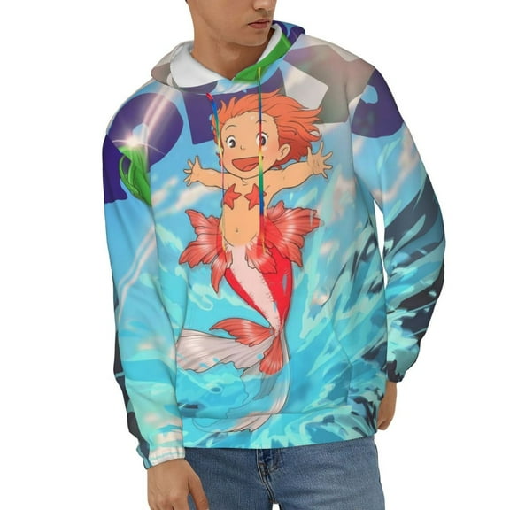 Ponyo Unisex Hoodies 3D Print Hooded Sweatshirt for Men Women, Long Sleeve Fall Pullover Top with Pockets