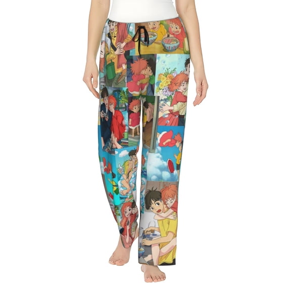 Ponyo Women's Pajama Pants Comfy Casual Loose Sleep Bottoms Pants Drawstring Wide Leg Long Lounge Pants