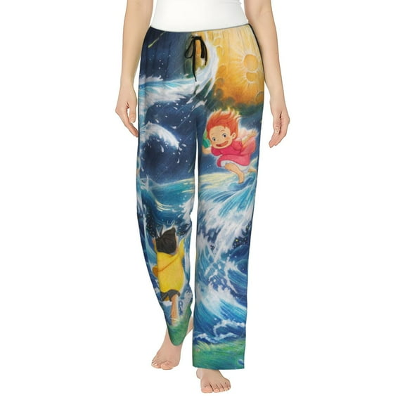 Ponyo Women's Pajama Pants Comfy Casual Loose Sleep Bottoms Pants Drawstring Wide Leg Long Lounge Pants