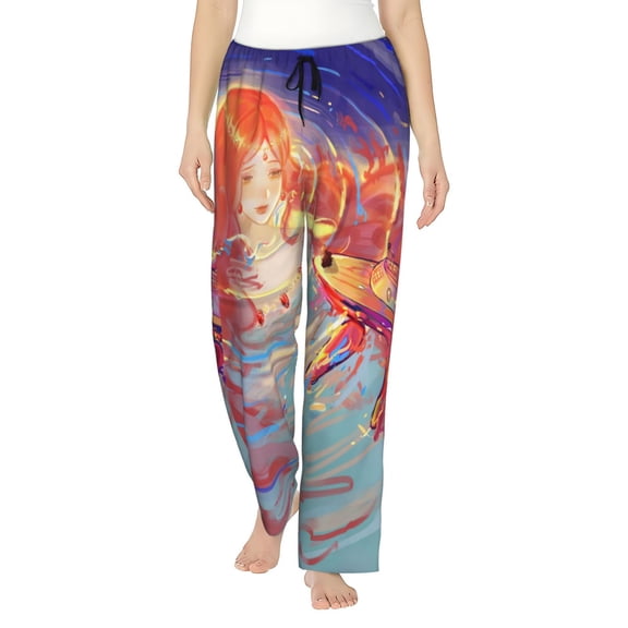Ponyo Women's Pajama Pants Comfy Casual Loose Sleep Bottoms Pants Drawstring Wide Leg Long Lounge Pants