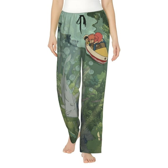 Ponyo Women's Pajama Pants Comfy Casual Loose Sleep Bottoms Pants Drawstring Wide Leg Long Lounge Pants
