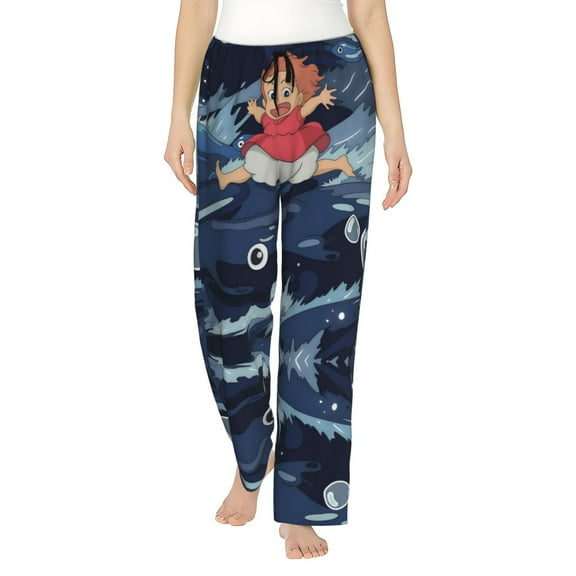 Ponyo Women's Pajama Pants Comfy Casual Loose Sleep Bottoms Pants Drawstring Wide Leg Long Lounge Pants