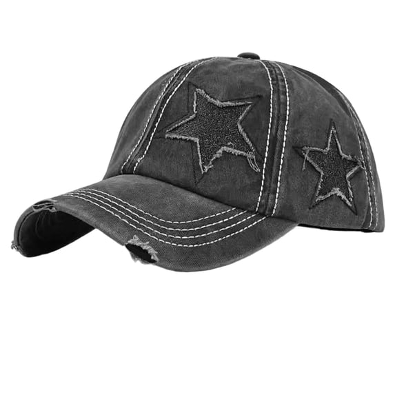 Ponytail Baseball Cap with Star Patch Detail, Women's Adjustable Dad Hat, Quick Dry Summer Outdoor Headwear